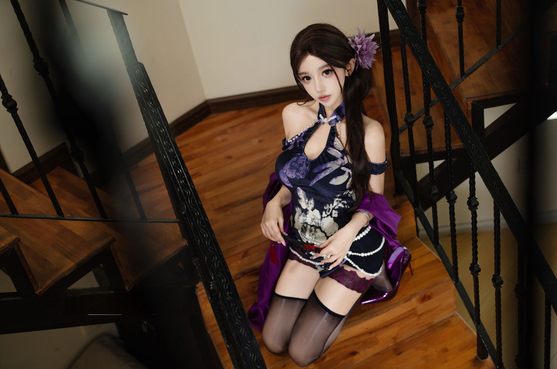 斗鱼 米线线sama 写真 - 紫韵旗袍/(20P)