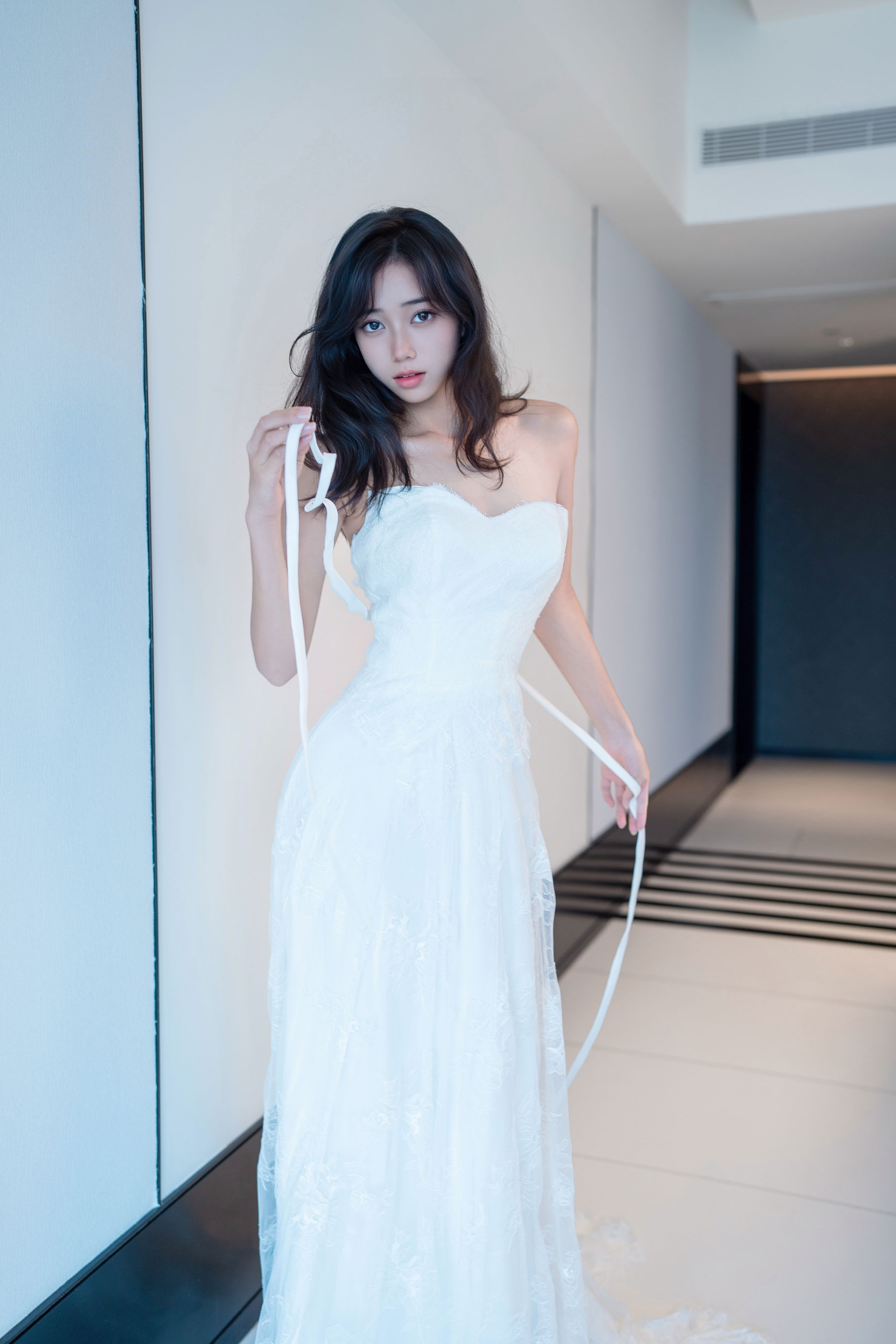 时安安 - 白色蕾丝长裙/(93P)