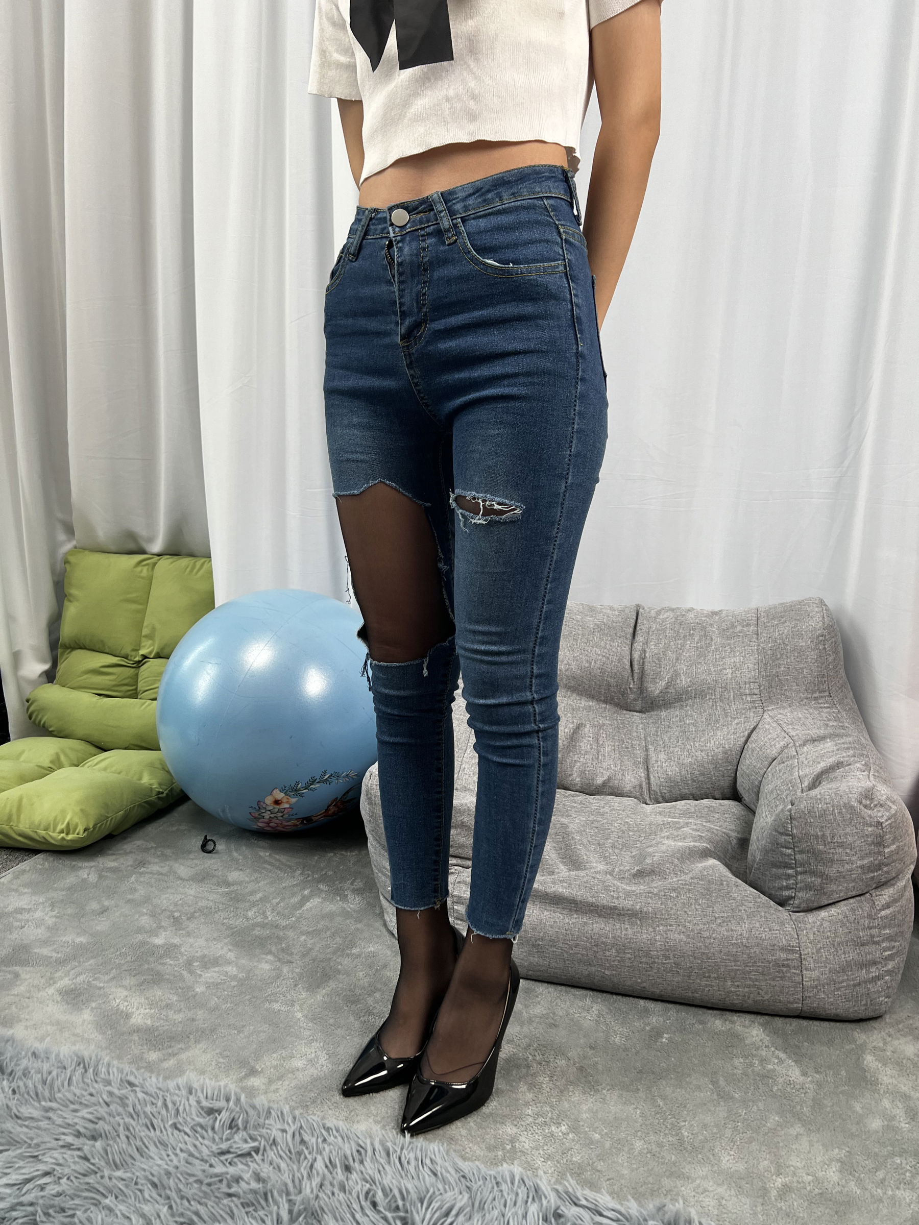 三禾摄影 No.024 牛仔裤里丝 帆布鞋 高跟/(201P)