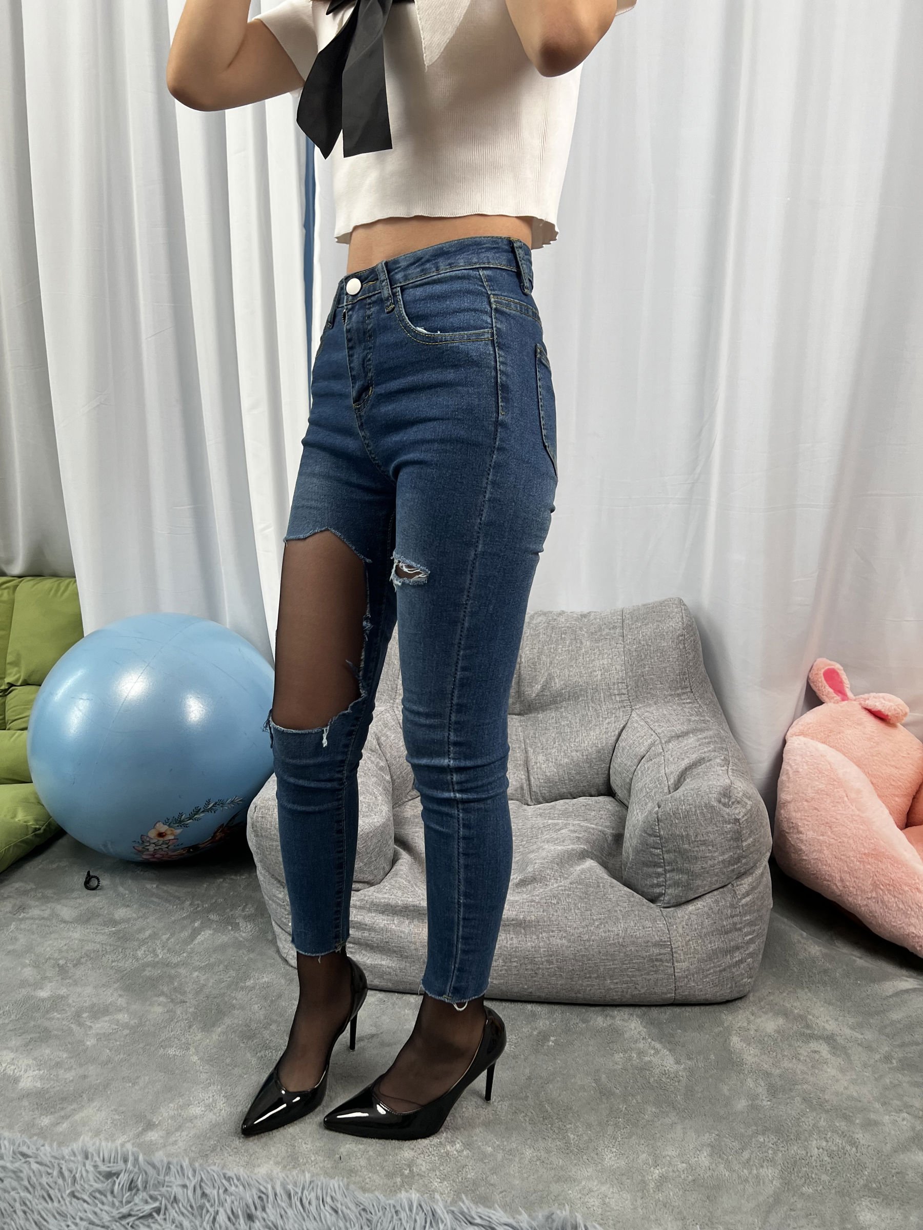 三禾摄影 No.024 牛仔裤里丝 帆布鞋 高跟/(201P)