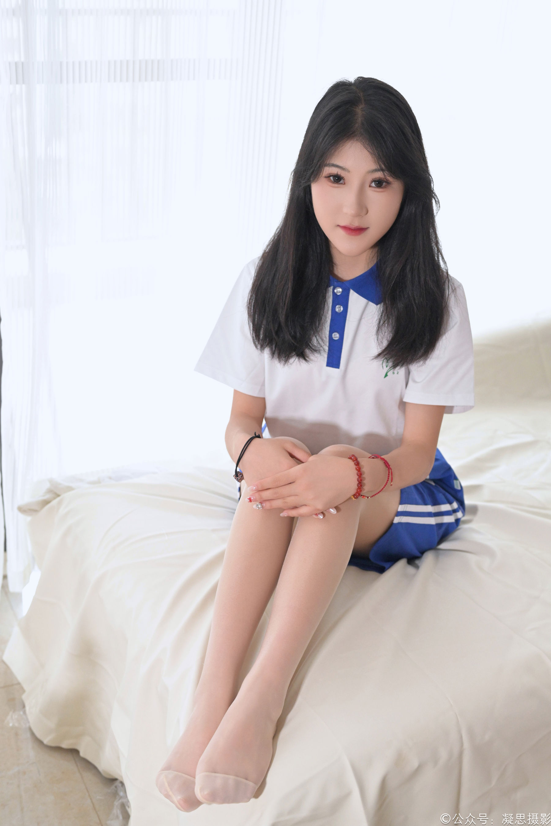 凝思摄影 No.009 琦琦 - 校服、短白丝、连裤肉丝、帆布鞋/(136P)