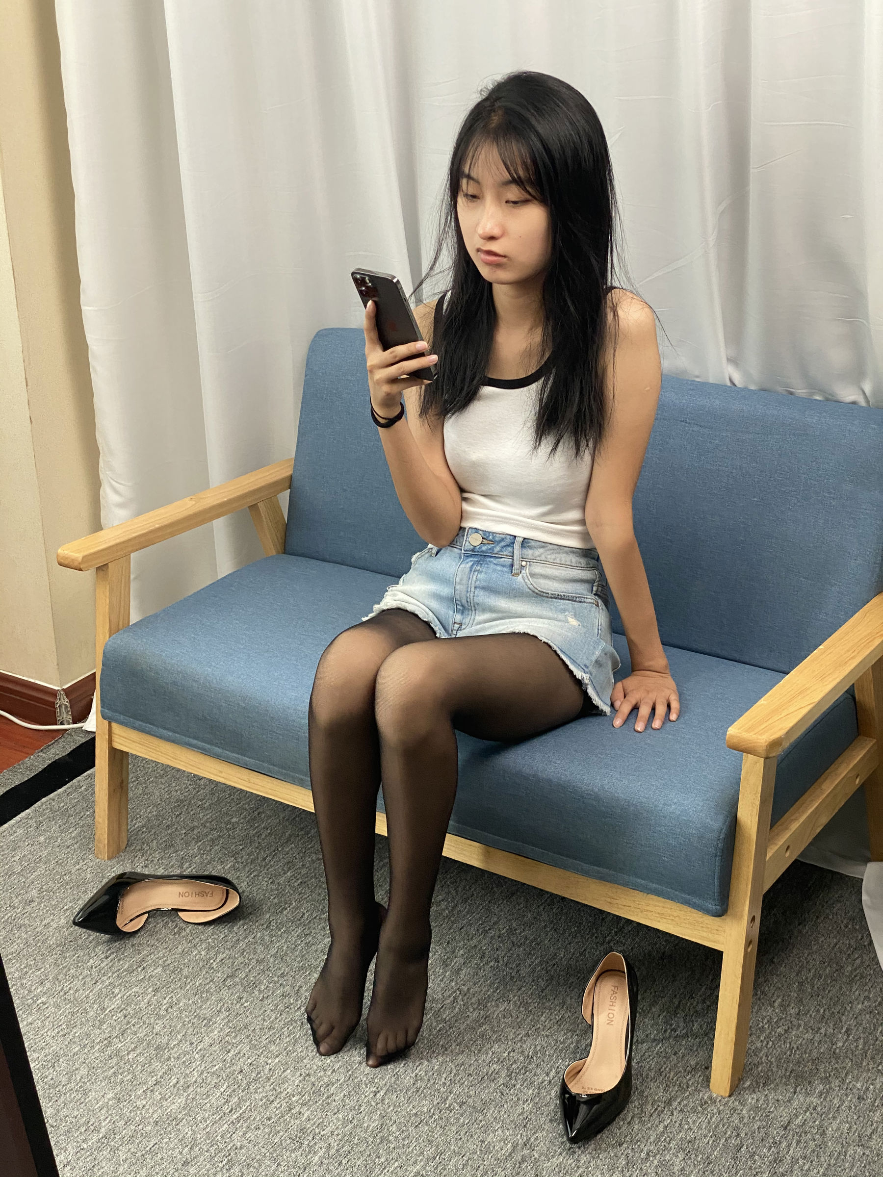 三禾摄影 No.057 黑丝 高跟 牛仔短裤/(138P)