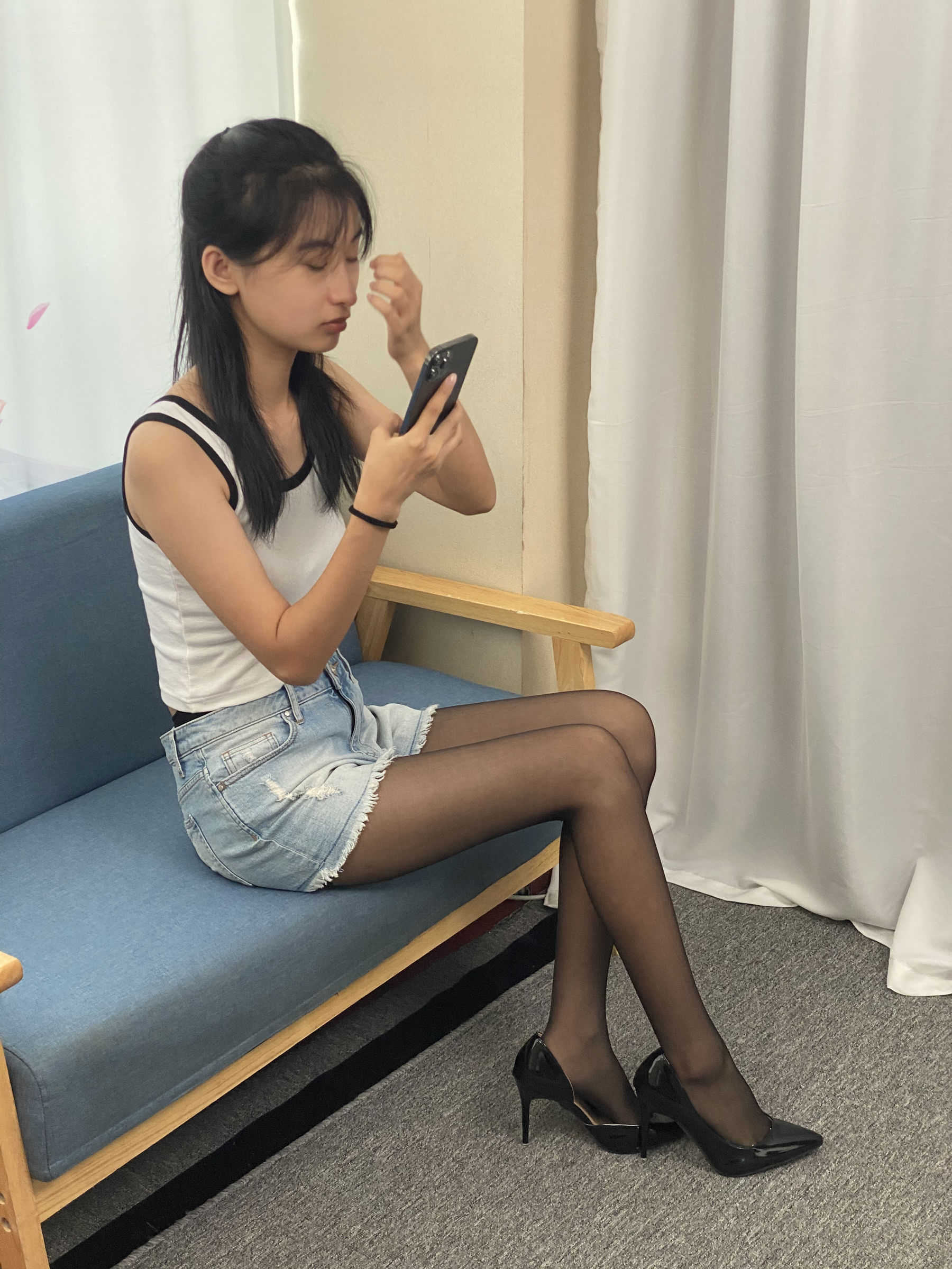 三禾摄影 No.057 黑丝 高跟 牛仔短裤/(138P)