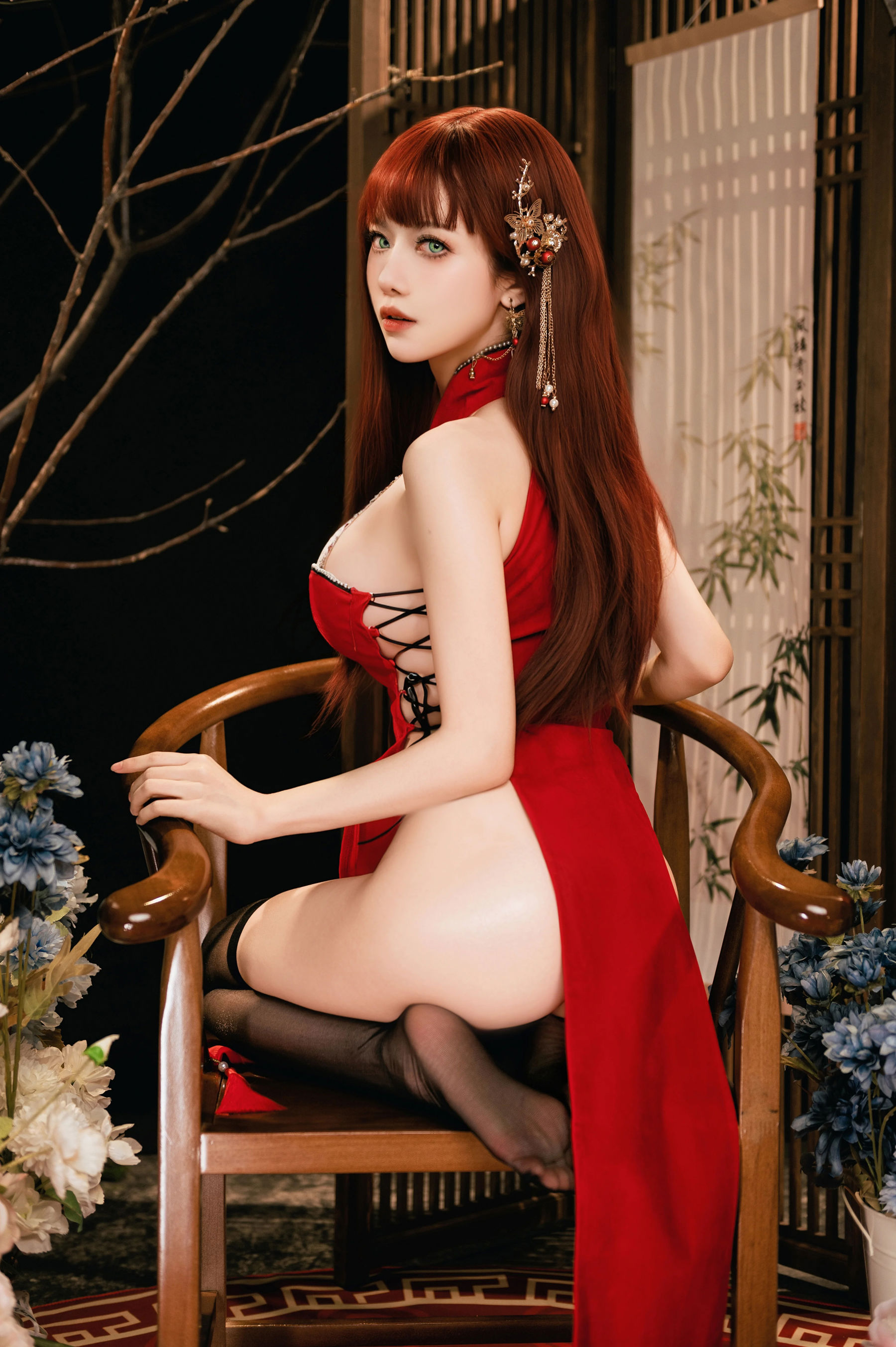 Shika小鹿鹿 - 新年红旗袍/(23P)